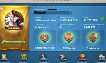 Conta Rise of Kingdoms Poder 82M, 3B Kill Points