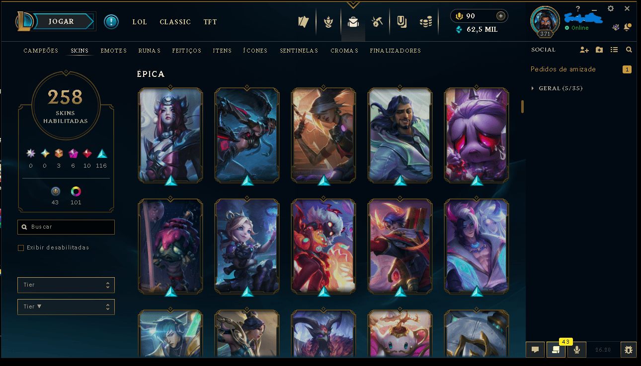 Conta LoL Diamante 1 | Mestre+ desde 2020 | Dono Único + Dados de Criação