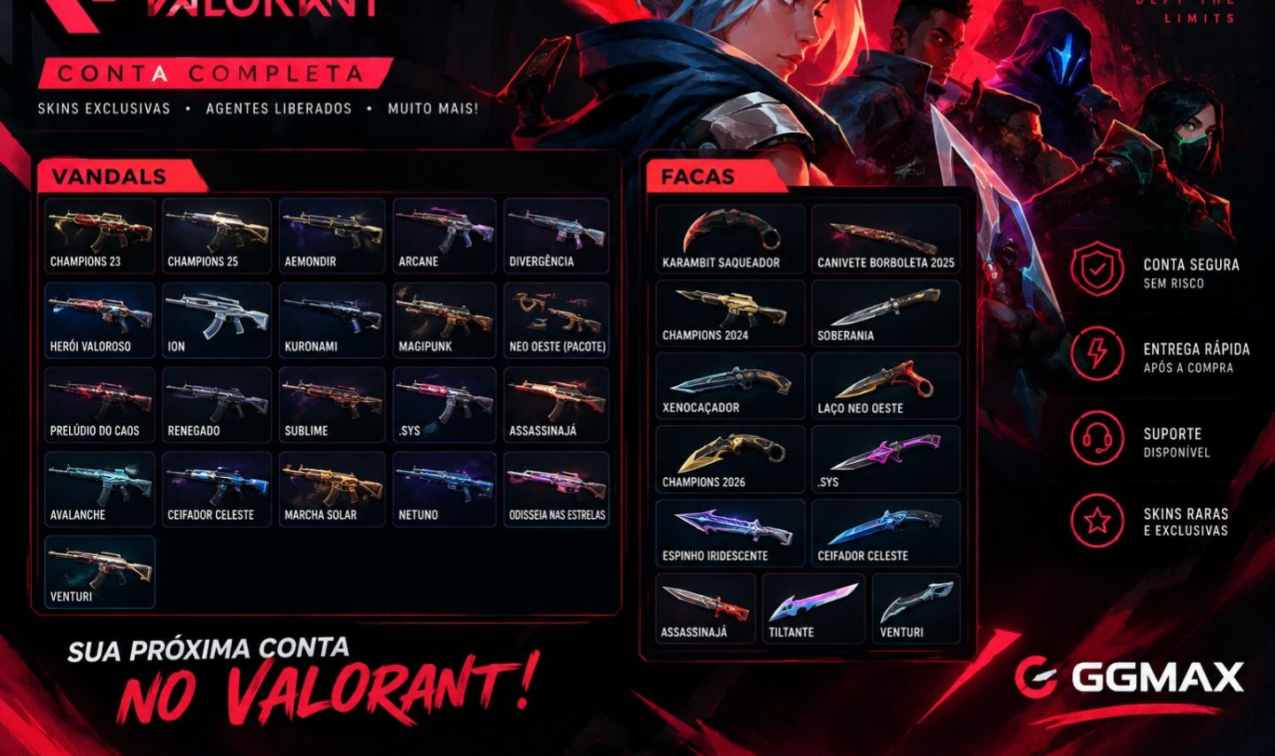 Conta Valorant Platina 1 Champions 23 e 25, Neo Oeste, Kuronami (ODEIOLOL12345)