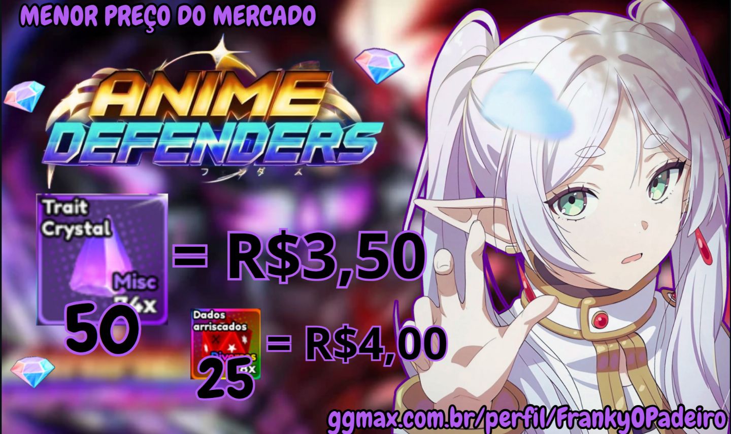 50 TRAIT CRYSTALS/RR = R$3,50 | 25 RISKY DICE = R$4,00 | ANIME DEFENDERS !!!