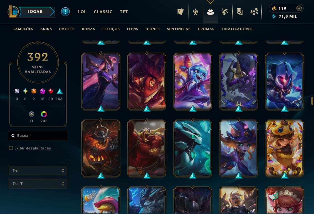 Conta LoL, com 392 skins, LV 417 com todos os campeões.