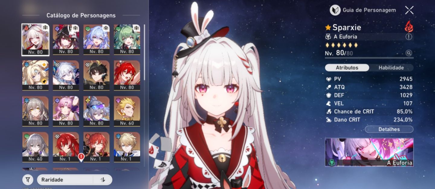 Conta Hsr Silver Wolf 999 E2s1, Sparxie E2s1, Yao Guang E2s1, Huohuo E2s1 e +