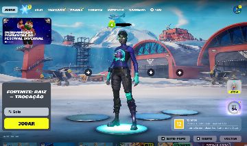 Conta de Fortnite com picareta do kratos entre outras skins e picaretas