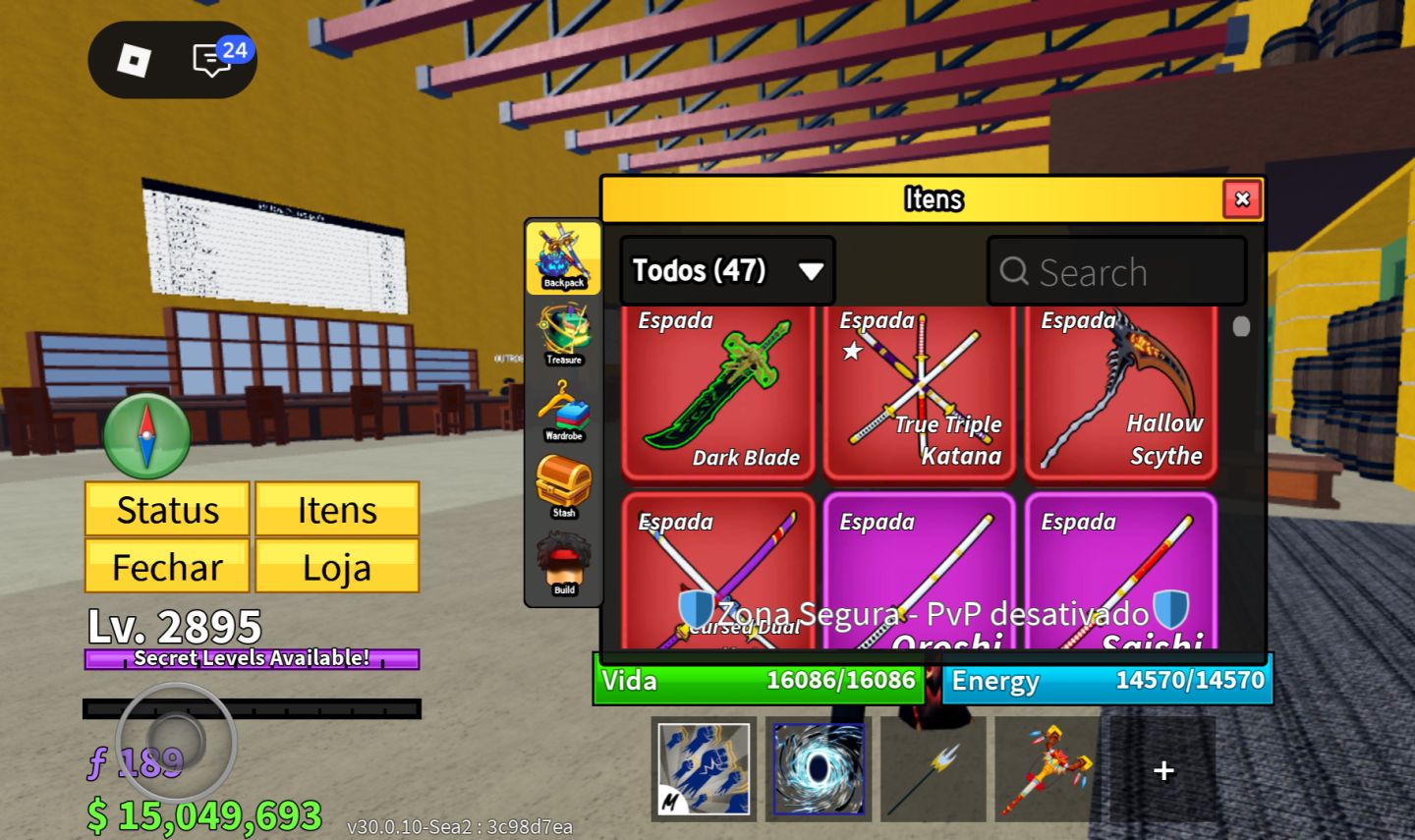 Conta de Blox Fruits com Yoru, CDK, Draco V4, Shark V4 e muito mais
