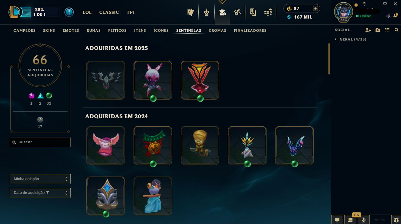 CONTA LEAGUE OF LEGENDS CRIADA EM 2016 LV 643 C/ 870 SKINS