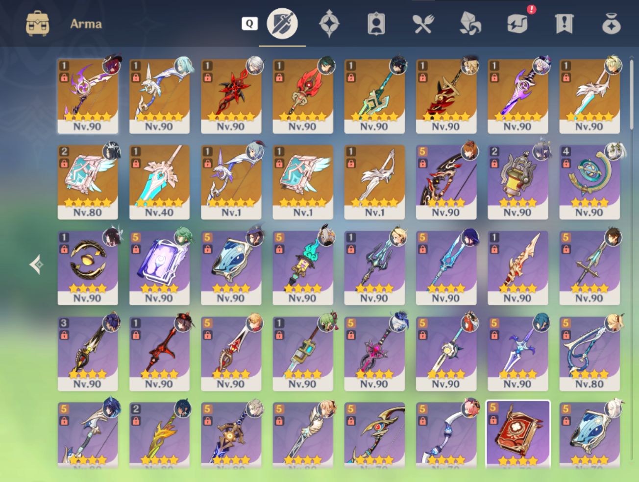 Conta Genshin EndGame com 29 5str, 13 Armas 5str, Constelações e muito mais!