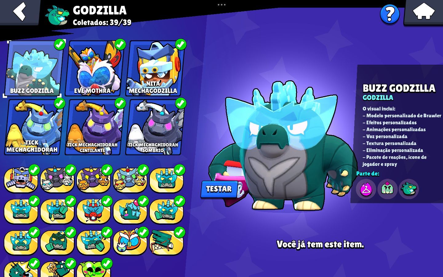CONTA BRAWL STARS FULL PODER 11+SKINS RARAS