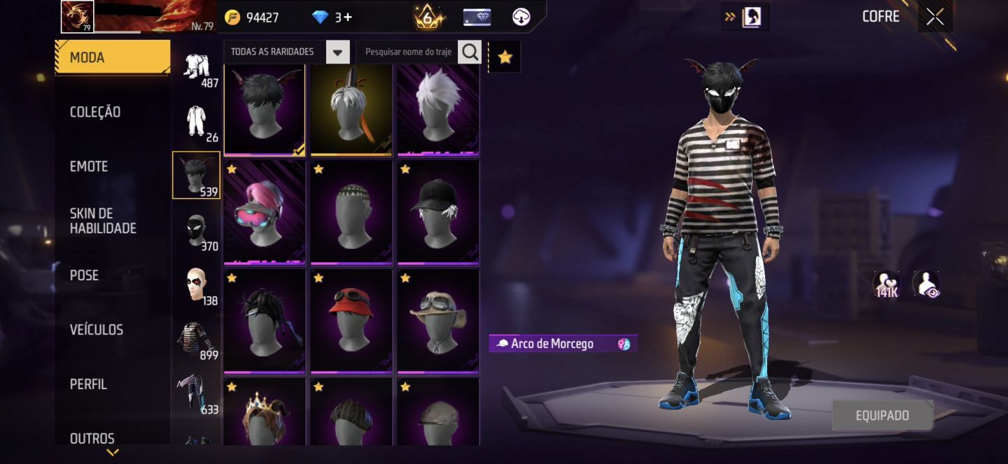 CONTA DE FREE FIRE GEMADA NÍVEL 79 COM ANGELICAL, AVENTUREIRO e COELHÃO