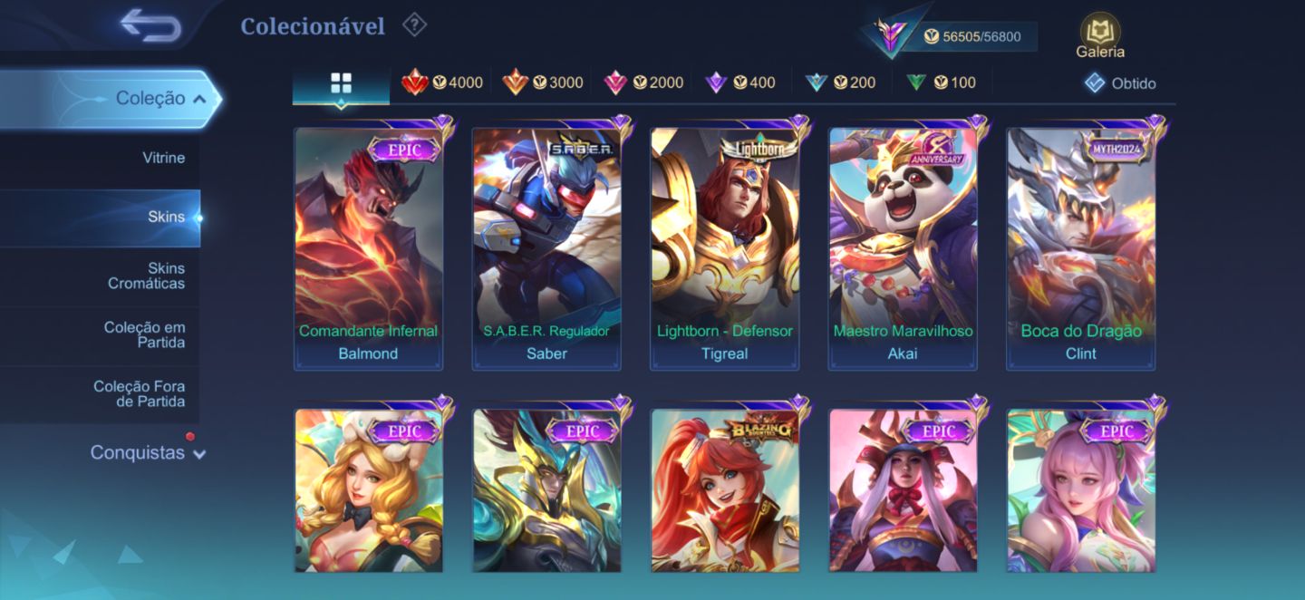 Conta Mobile Legends FULL | Todos Heróis + Skins Raras | Glória Mítica