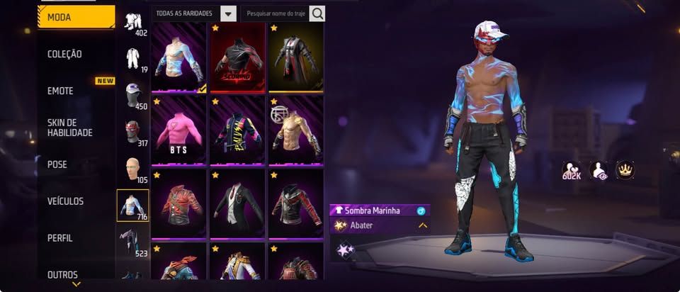 CONTA DE FREE FIRE COMPLETA 700 PEITORAIS!!!