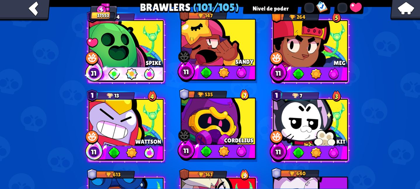 Contra brawl stars 37k troféus, 21 hipercargas, 101/105 brawlers