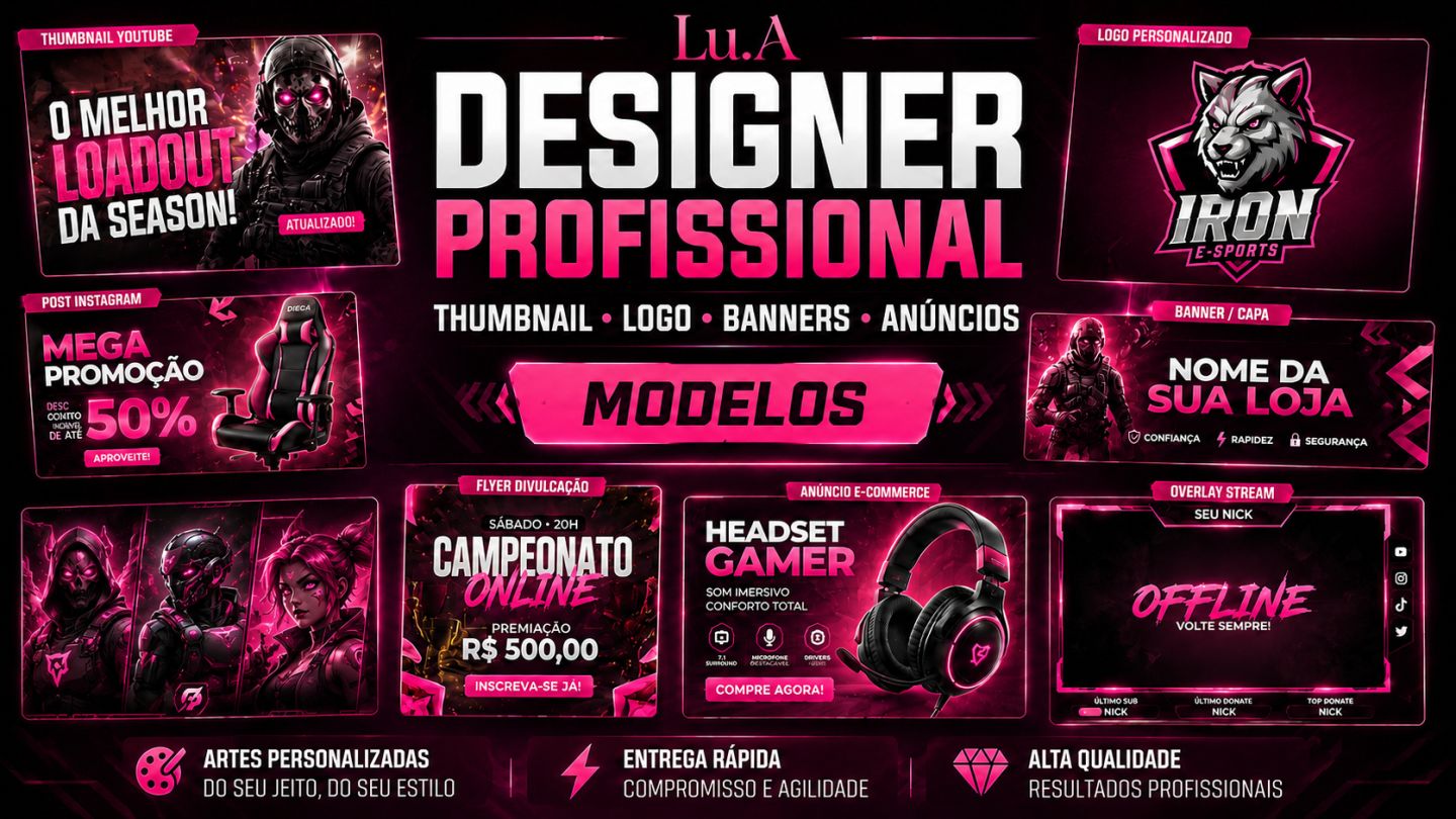DESIGN PROFISSIONAL PERSONALIZADO | THUMBNAIL, LOGO, BANNER, POSTS, LANDING PAGE