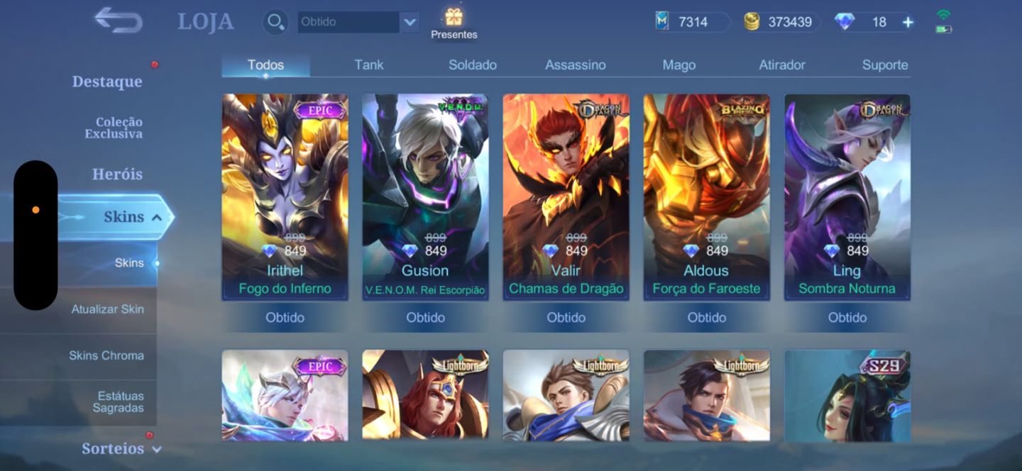 Conta de mobile legends upada