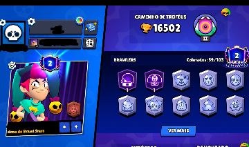 Conta de brawl stars com 59 brawlers, 16500 troféus bem upada e 5 lendários