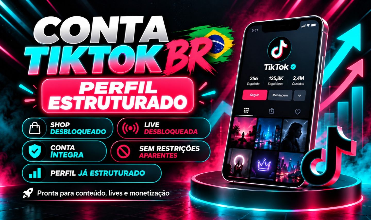 Tiktok 1,3K Seguidores | Shop Ativa + Programa de Incentivo | Conta Íntegra