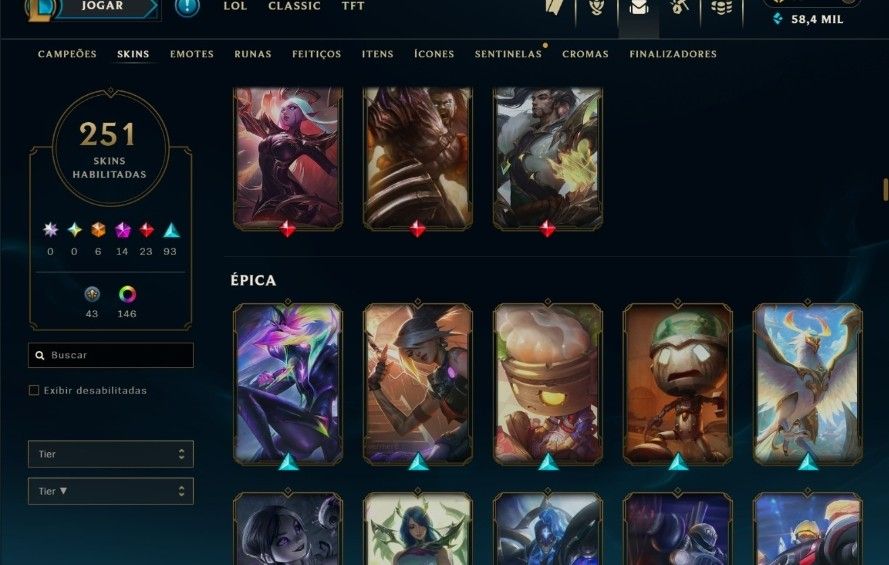 Conta RARA de lol desde 2015 com 251 skins e todas as ultimate