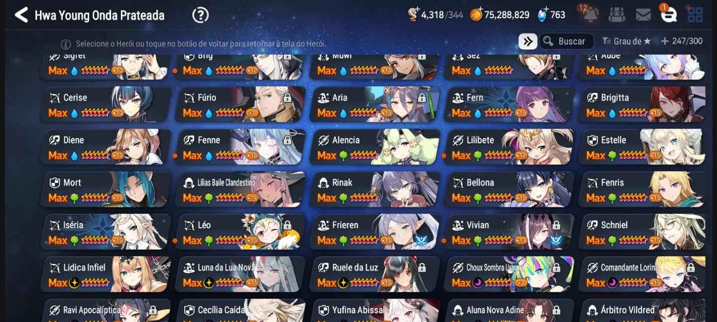 Conta de epic seven com bastante personagens