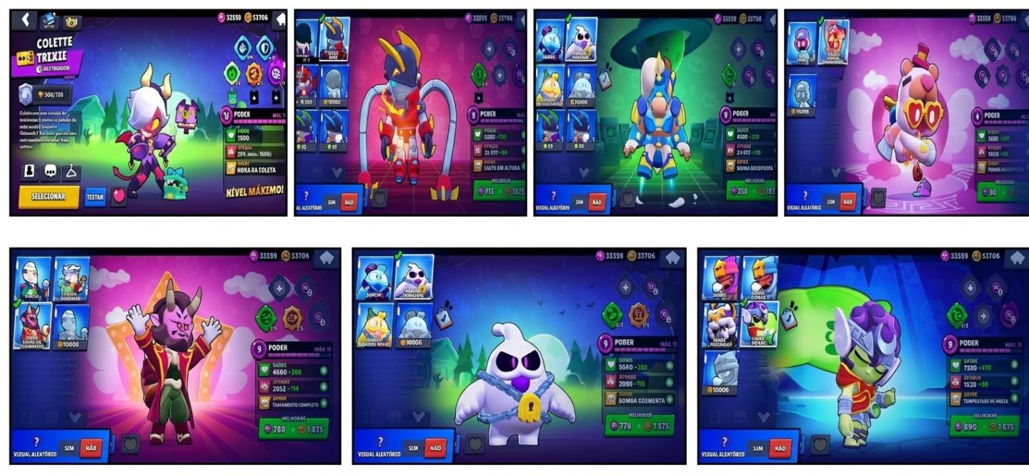 CONTA BRAWL STARS RARA! Colette Trixie, Vírus 8-Bit Original, Poco Starr e mais!