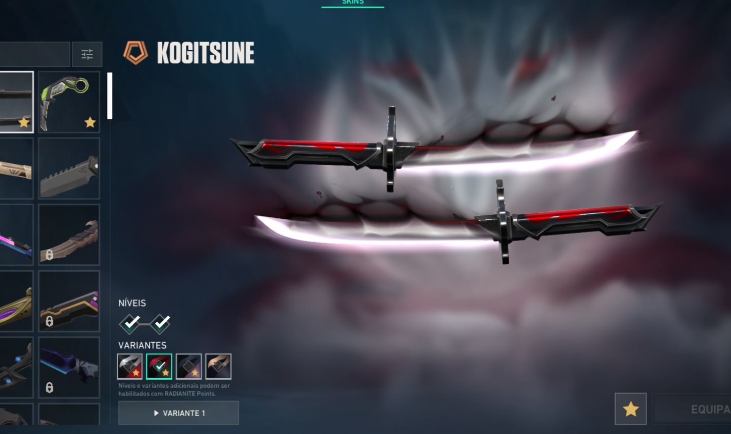CONTA VALORANT 15 SKINS