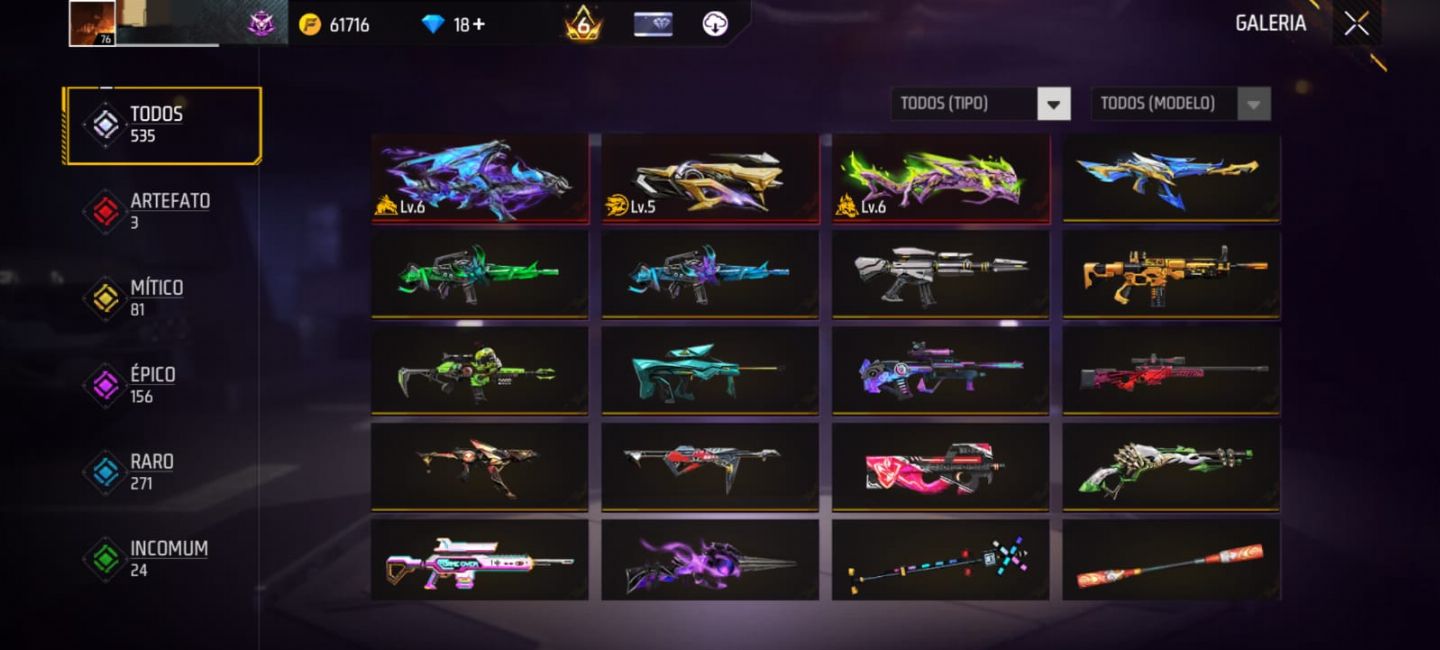 Conta de free fire a venda com várias skins!!!