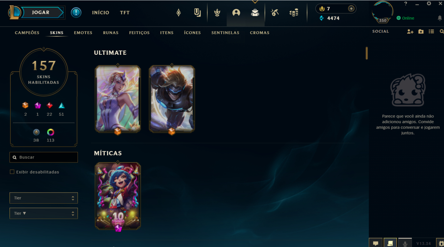 (Premium) CONTA UNRANKED LOL 2015 MMR DIAMOND 159 SKINS 116 CROMAS FA