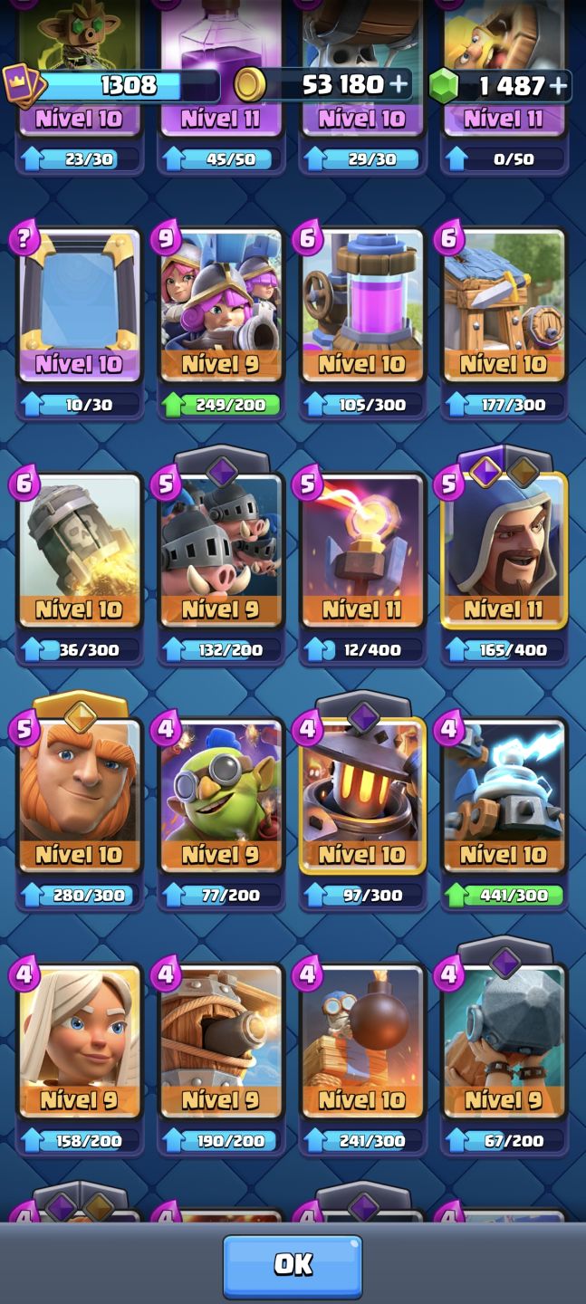 Clash Royale Arena 18 | Torre Lvl 13 | 119/123 Cartas | Evoluções