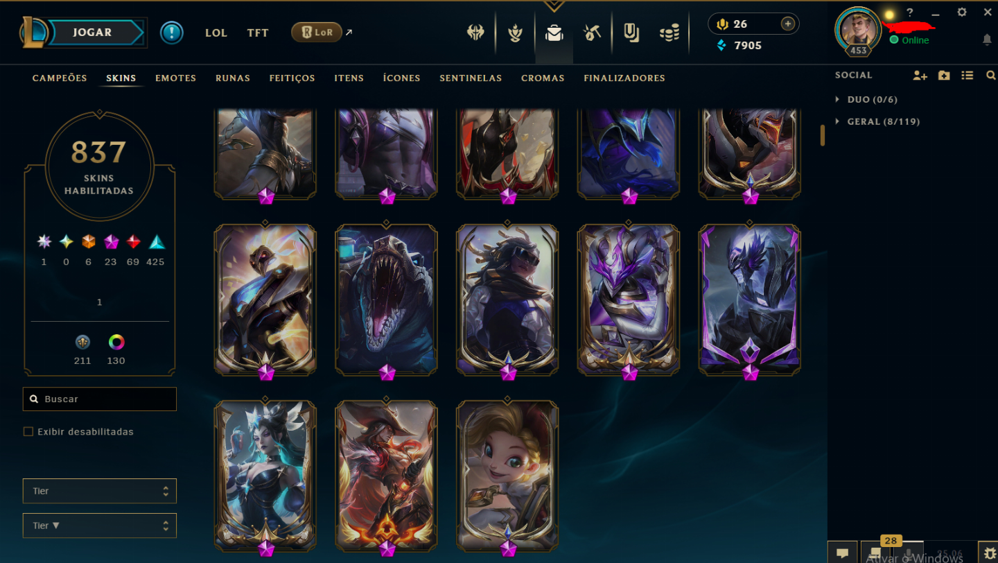 Conta RIOT - Valorant(182 skins)/ League of Legends(837 skins)/TFT (+15k GASTO)