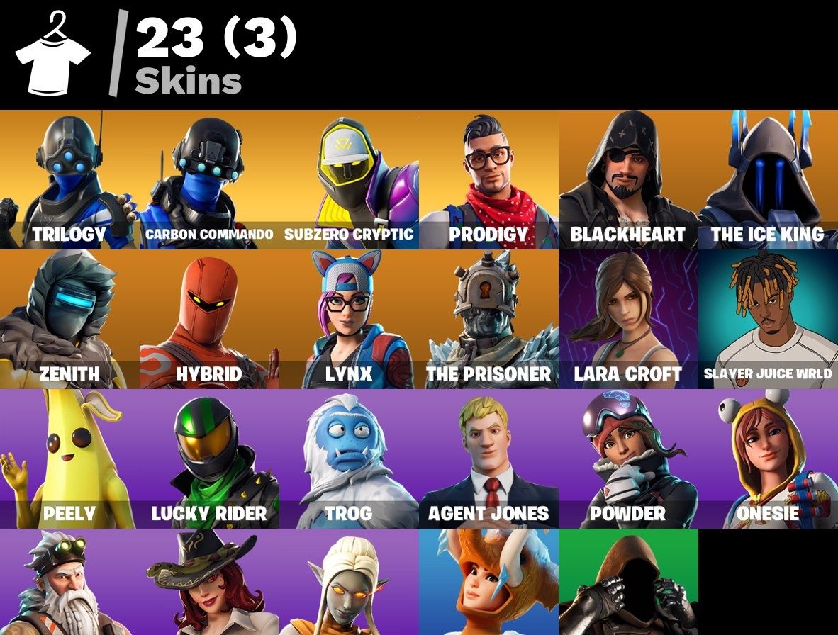 Conta FORTNITE 23 SKINS/ LARA CROFT/ TRILOGY/CARBON COMMANDO/PRODIGY