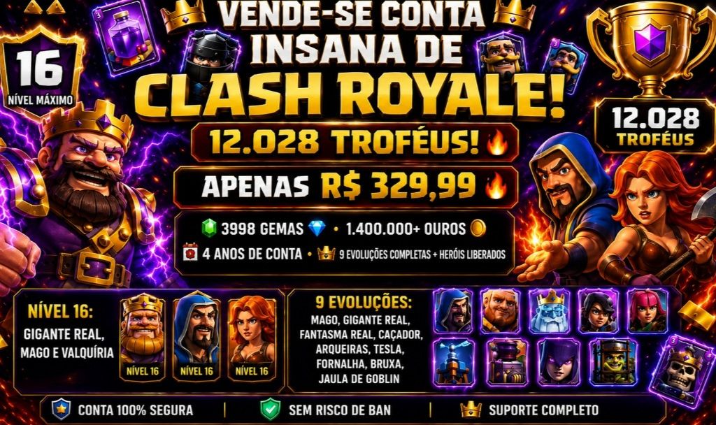 CONTA DE CLASH ROYALE +12000 TROFEUS E 4000 GEMAS E + DE 1 MILHÃO DE OURO