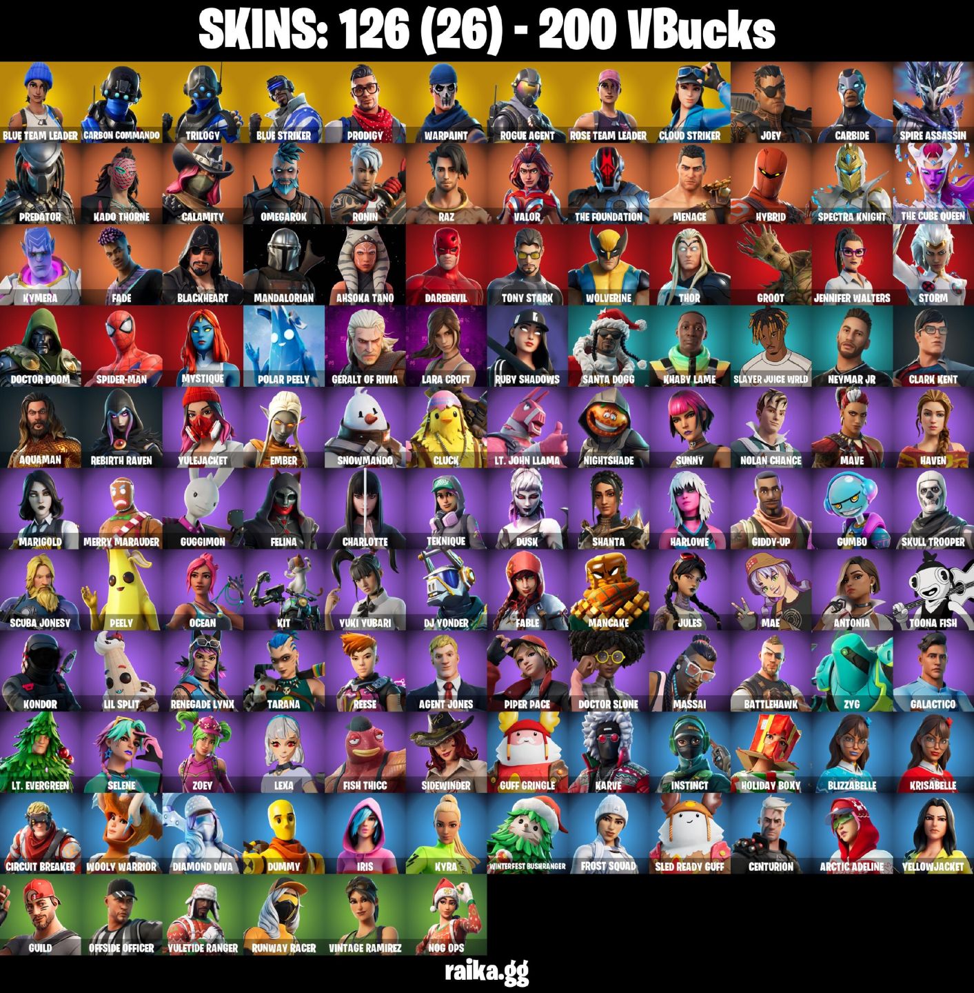 126 skins | OG STW omega danças raras lara croft tony stark