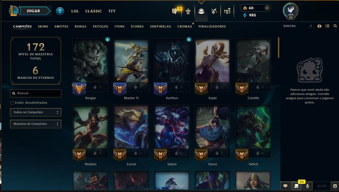 Conta 2014 com 80 champs e 41 skins