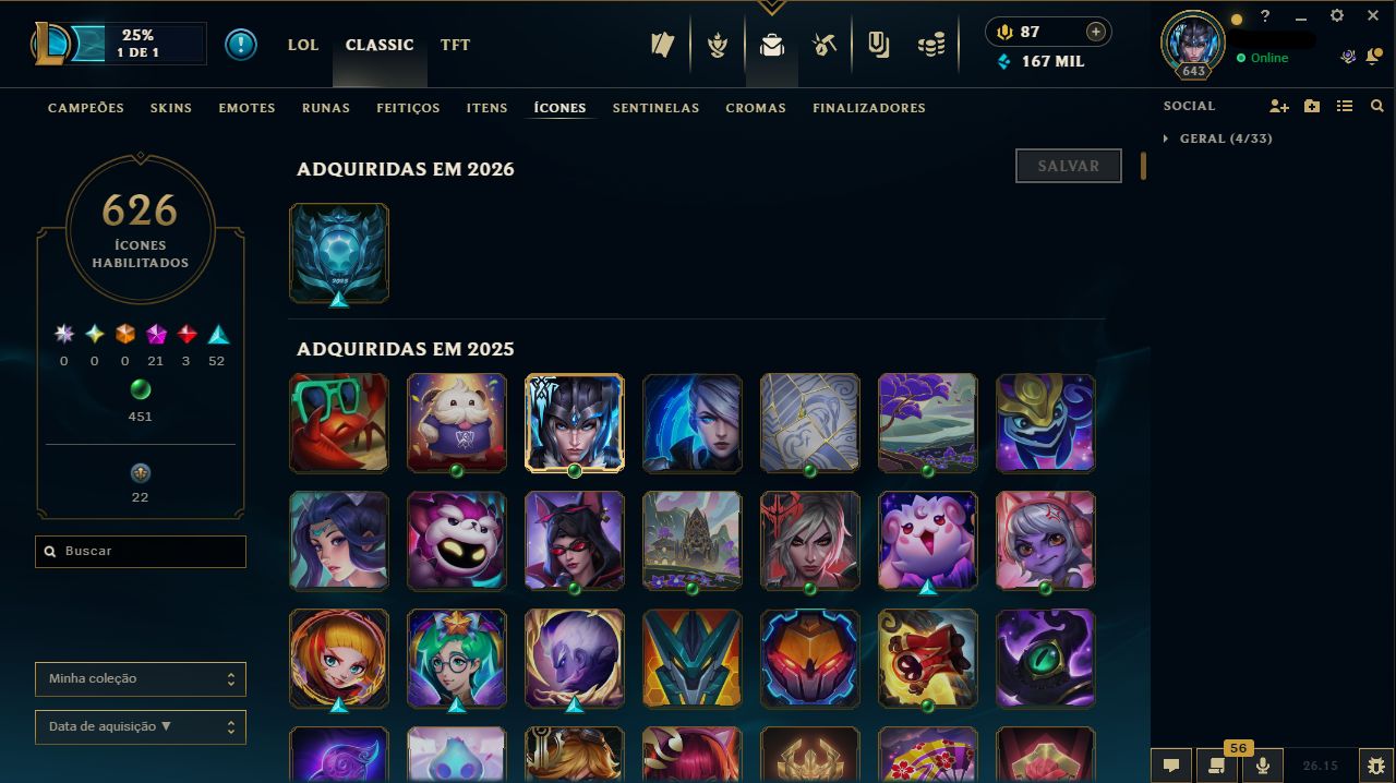 CONTA LEAGUE OF LEGENDS CRIADA EM 2016 LV 643 C/ 870 SKINS