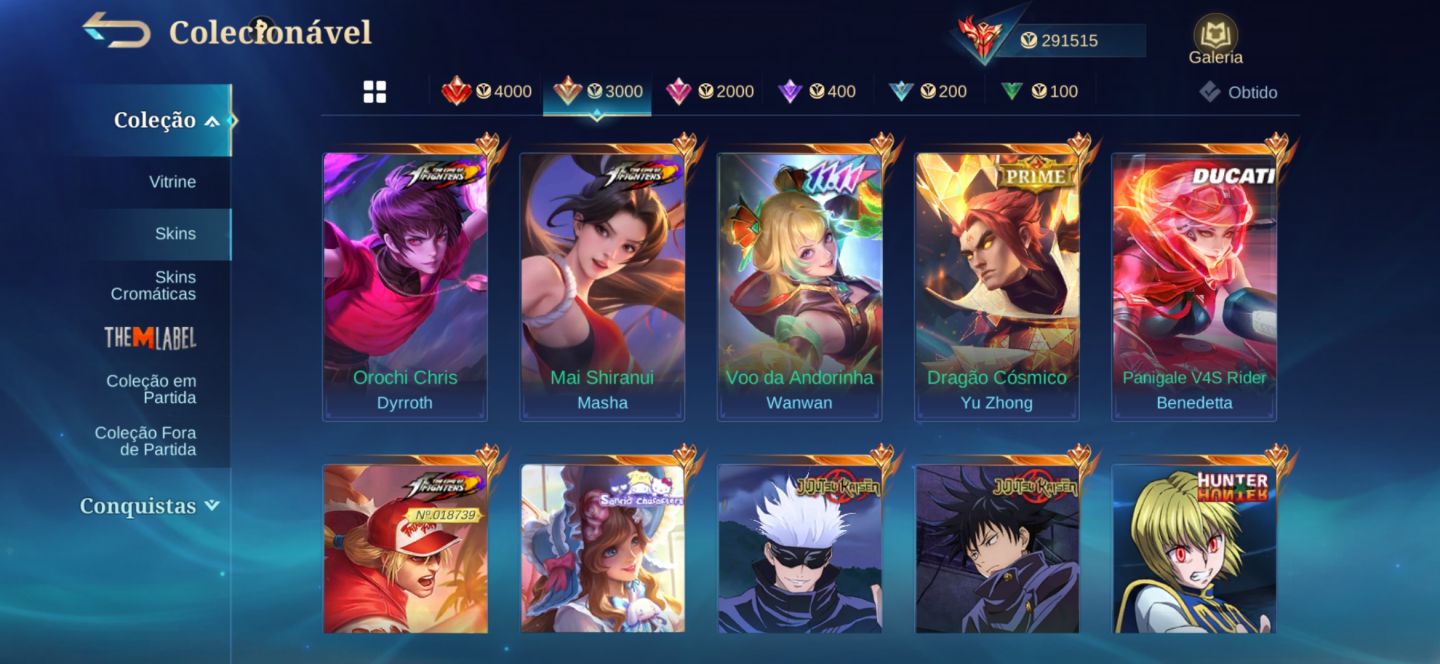 CONTA HIGH-END MOBILE LEGENDS COLEÇÃO RARA