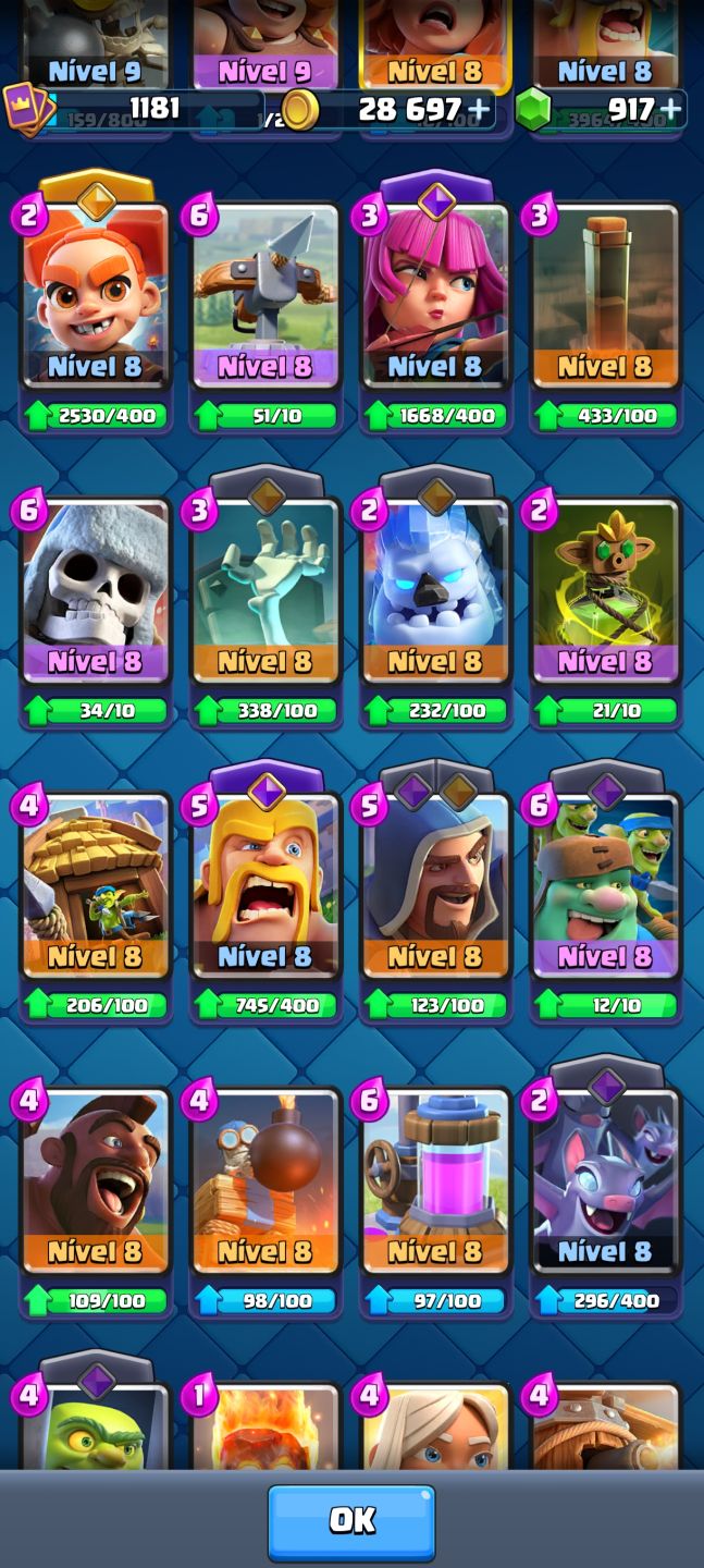 CONTA CLASH ROYALE | 9.476 TROFÉUS | 116/123 CARTAS | 917 GEMAS | 24 EMOTES