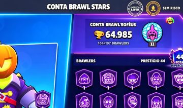 CONTA BRALW STARS | 64.985 TROFÉUS | 104/107 BRAWLERS + CLASH | PACOTE COMPLETO