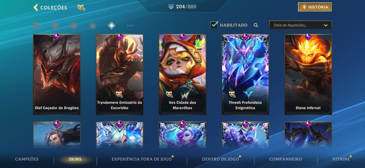 Conta antiga com vários itens e ícones! Rankeds gm em quase tudo, 1 challenger