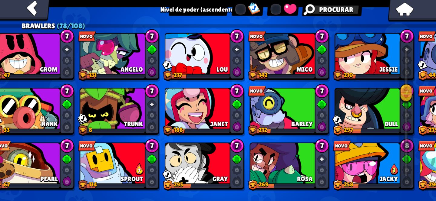 Conta de Brawl Stars com muitas skins