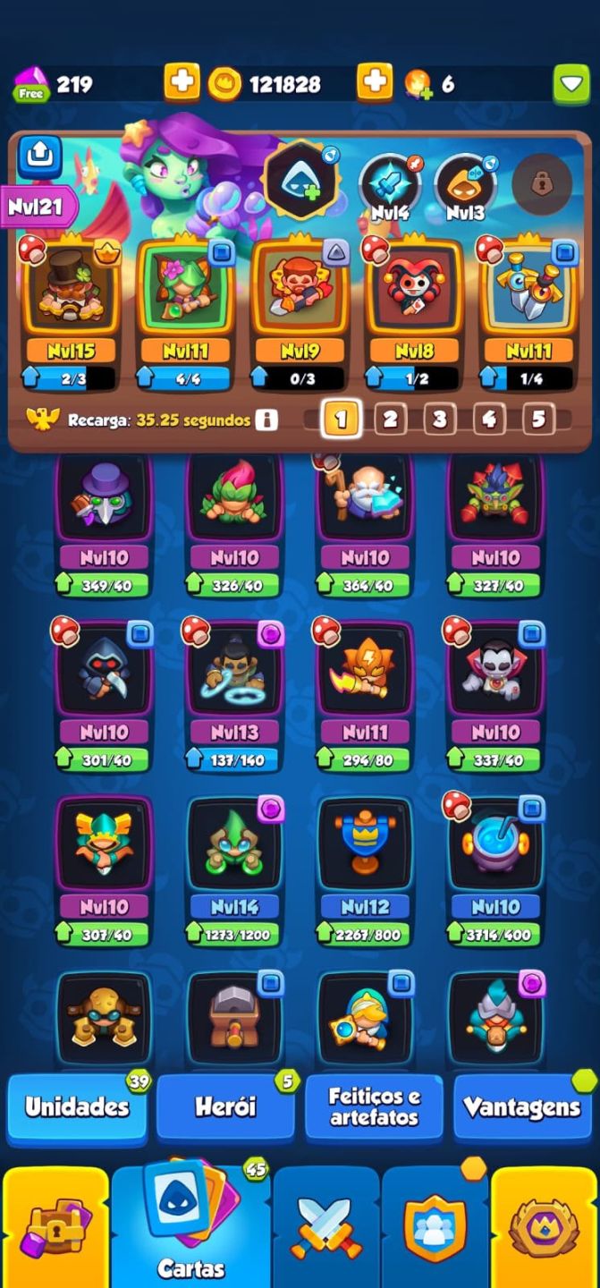 Conta Rush Royale BRIGUENTO LV 15 MONGE LV 13 + DRIADE LV11 1189 DE CRITICO