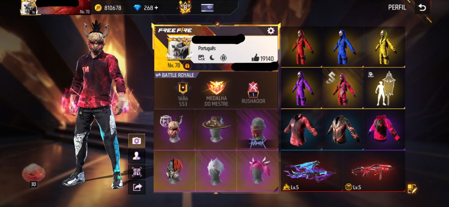 Conta Free Fire com Primeiro Terceiro Setimo Passe Ragnarok Mestre S6 S7 Prime 8