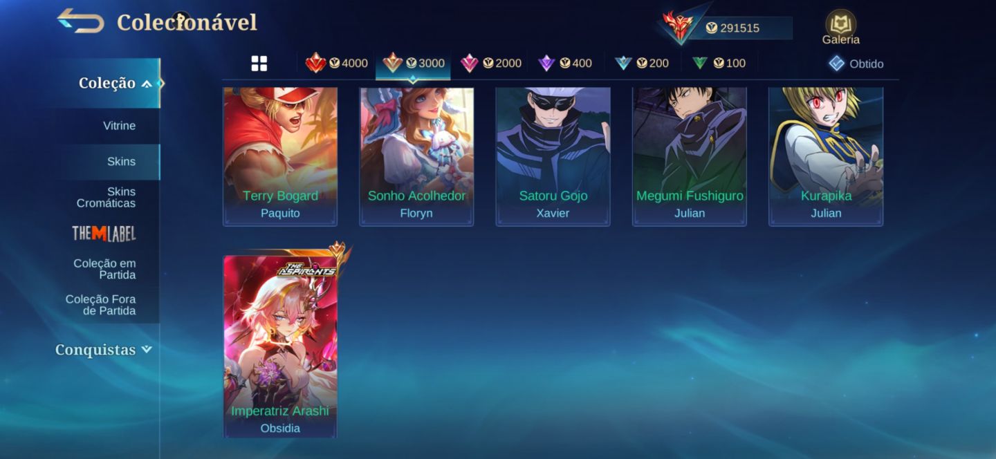 CONTA HIGH-END MOBILE LEGENDS COLEÇÃO RARA