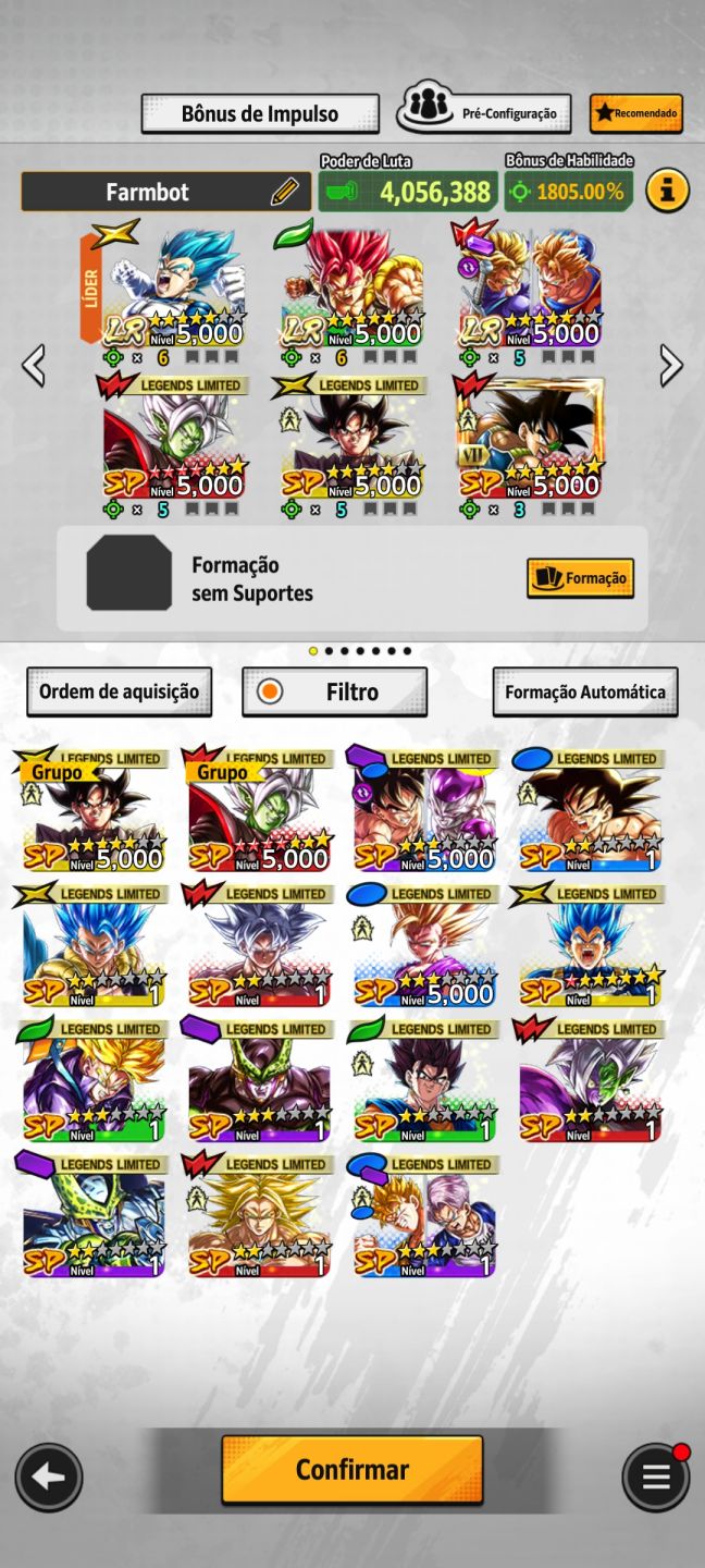 Conta de dragon ball legend com personagens bons