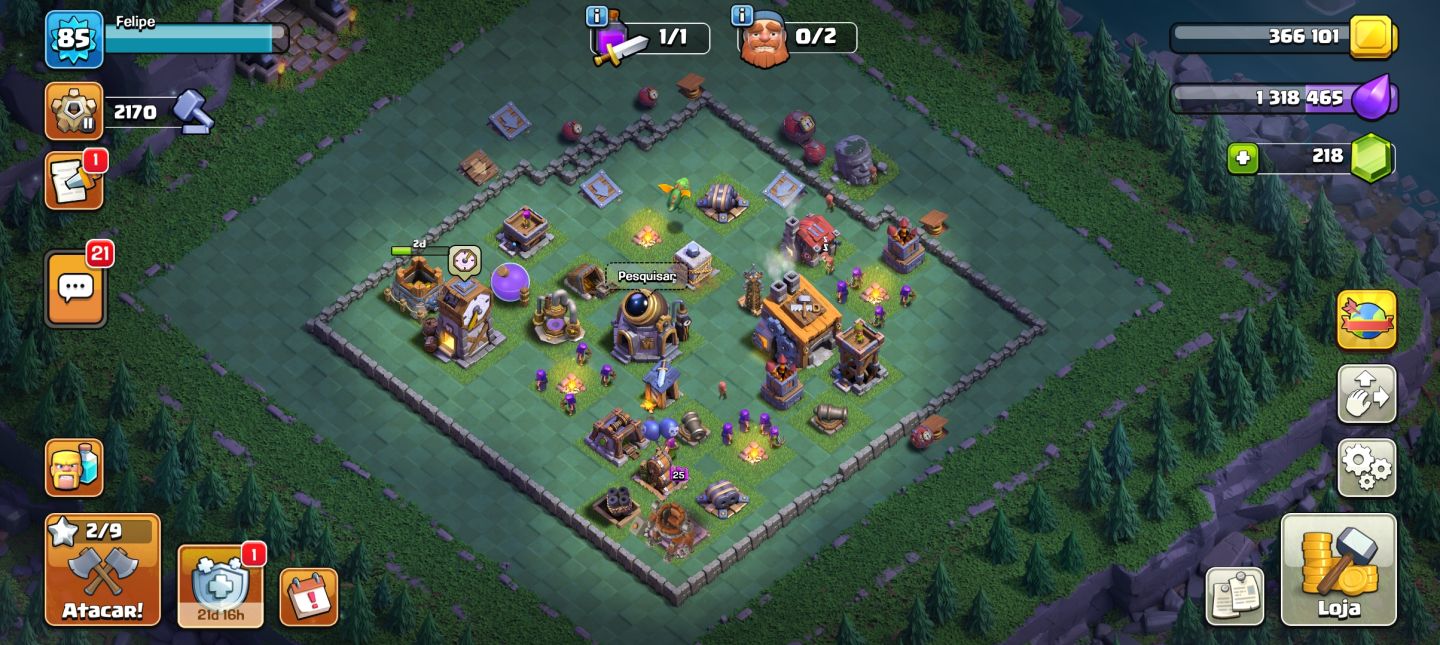 CONTA CLASH OF CLANS TH11 + BH8 | 218 GEMAS | 1,3M ELIXIR | CONTA COMPLETA