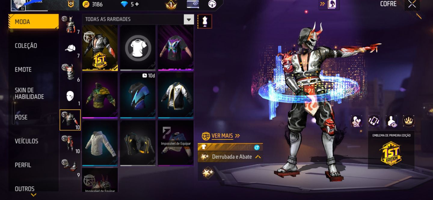 Conta freefire com samurai escarlate nível 13