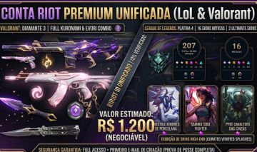 CONTA RIOT PREMIUM LoL(16 Míticas + 119 EM)+Valo(D3+Kuronami/Evori)| FULL ACESSO
