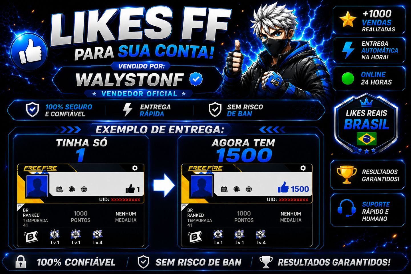 Likes FF Via ID + Brinde | 100% Seguro | Entrega rápida [PROMOÇÃO]