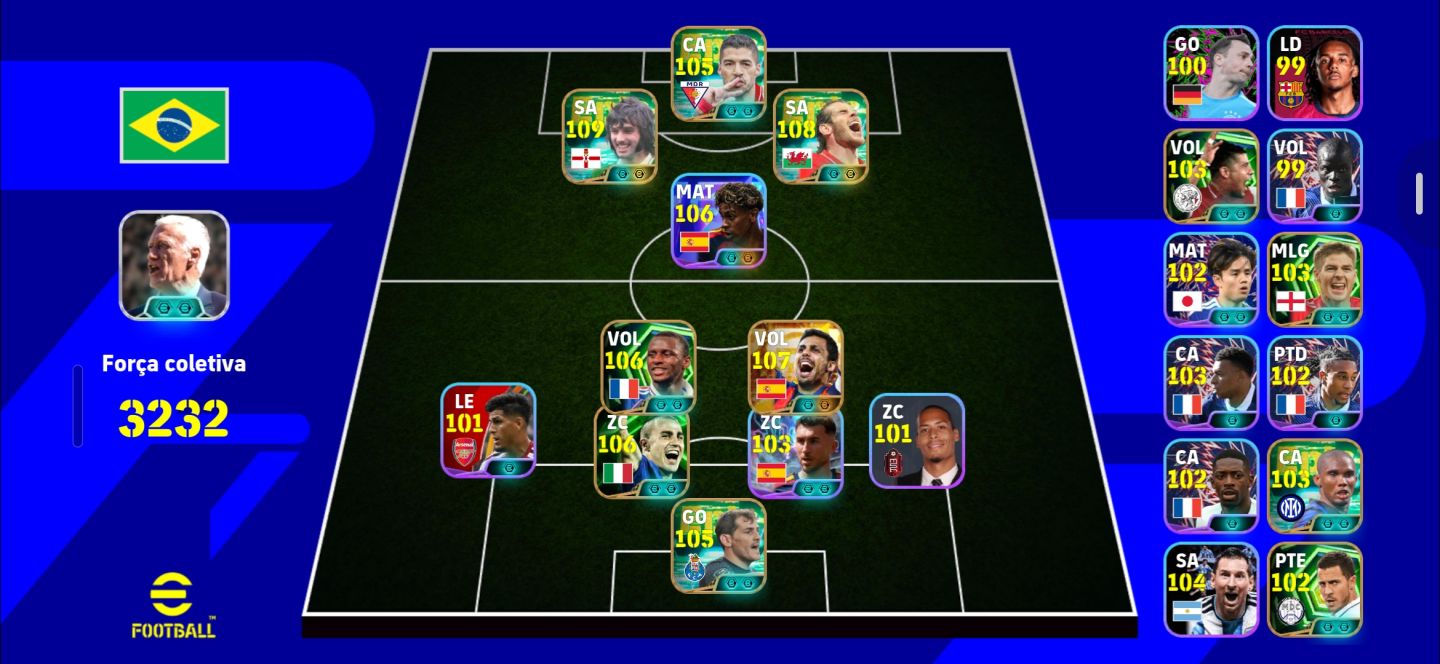 CONTA EFOOTBALL 3232 FORÇA|RODRI,VIEIRA,YAMAL,GEORGE BEST,SUÁREZ E BALE|TIME TOP