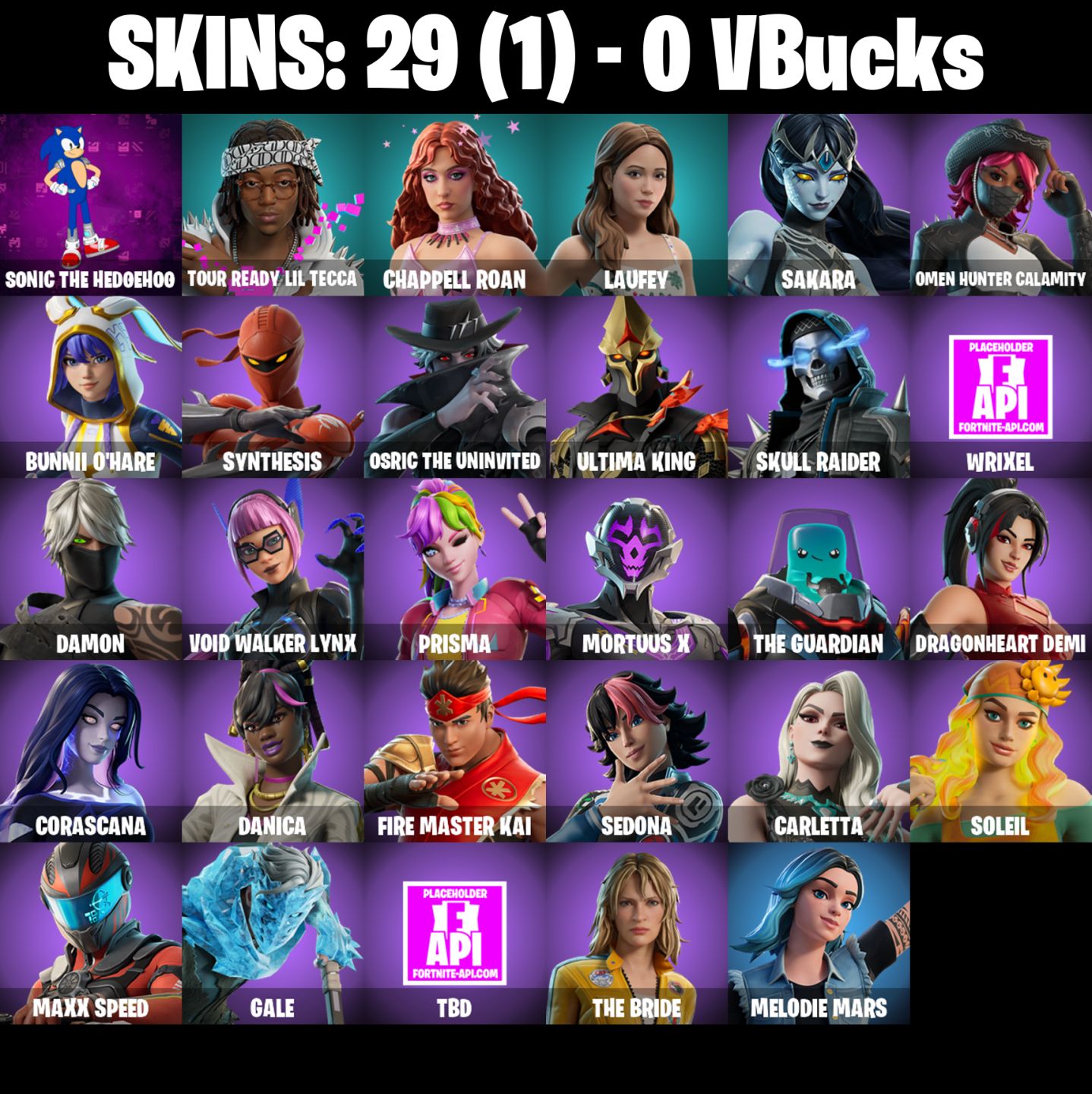 Conta Fortnite com Primeiro Email | Laufey | Carletta | Sakara e 29 Skins.