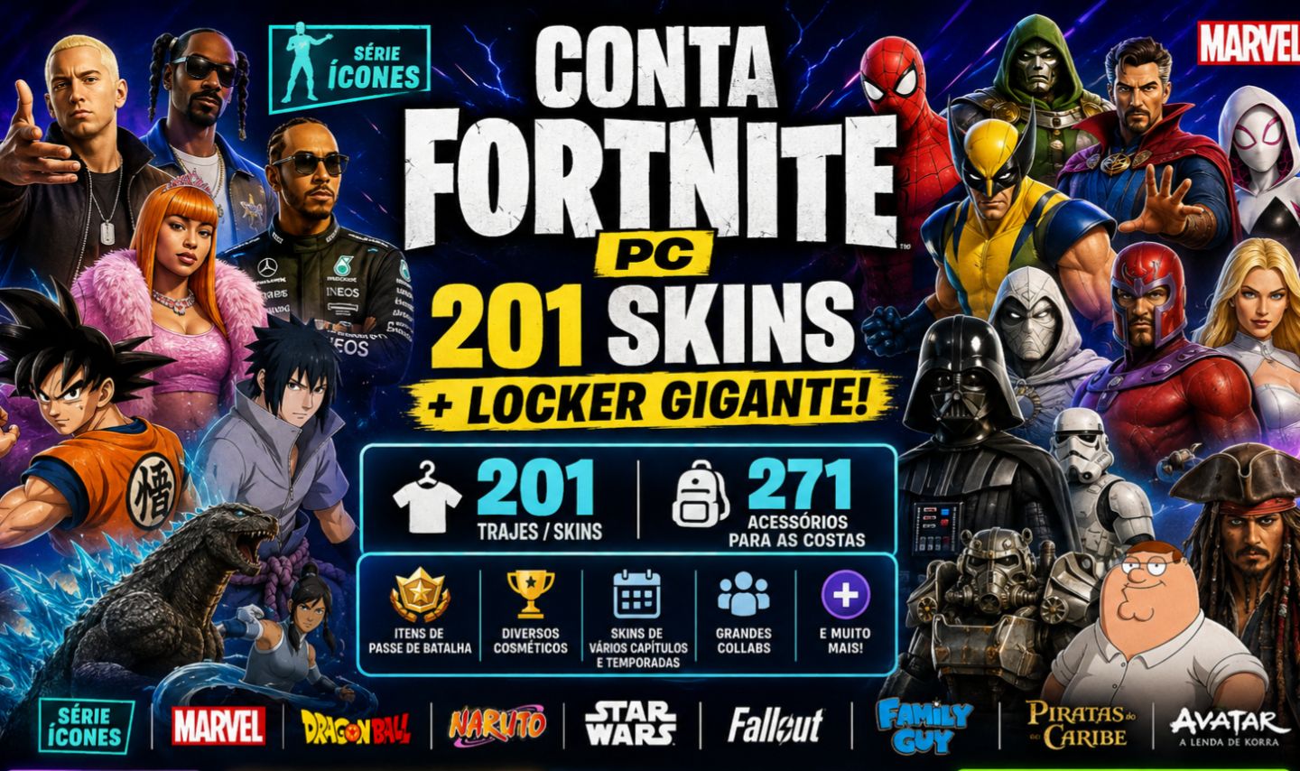 MELHOR CONTA DE FORTNITE PC 201 SKINS + MUITOS COSMÉTICOS