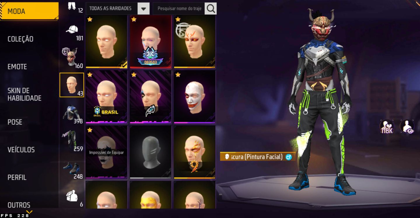 CONTA FREE FIRE PRIME 6 ITENS RAROS + EVOLUTIVAS