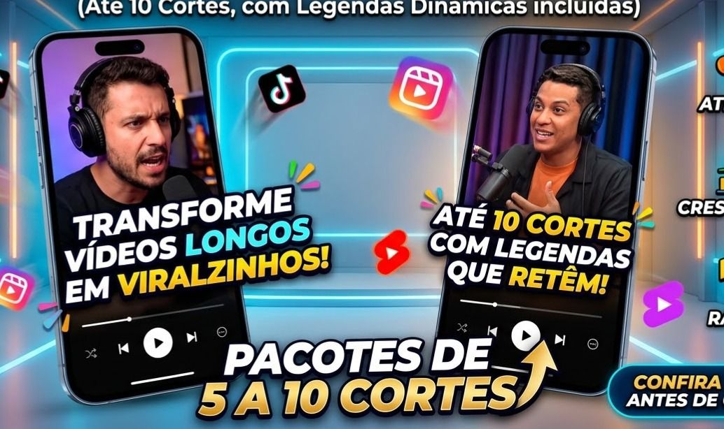 EDIÇÃO)Pacote de 5 a 10 Cortes Virais para TikTok, Reels e Shorts com legenda.